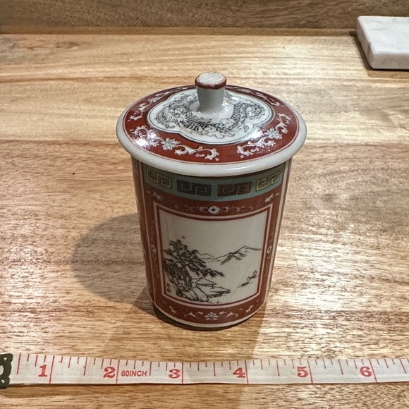 Other - Red and White Ceramic Tea Cup with Lid